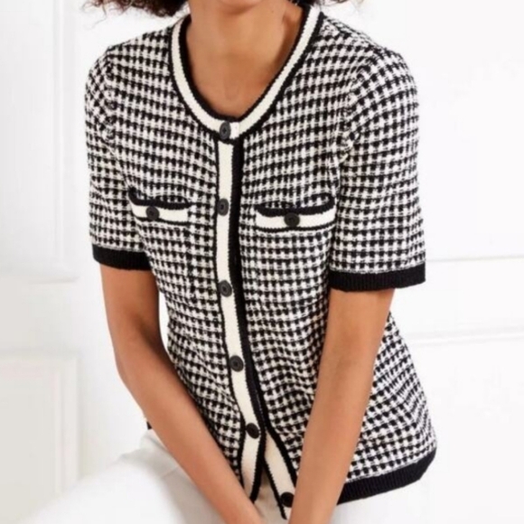 Talbots Short Sleeve Cardigan Check Jacquard Button Down Size 2X - Picture 1 of 8